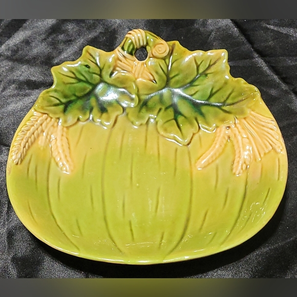 Vintage Ceramic Green Pumpkin Dish~9.5"~Pottery~Art~Candy~Fall~Holiday - Picture 1 of 6
